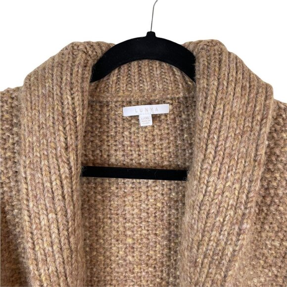 Lunya Chunky Knit Wool Open Belted Robe Deep Pockets Delicate Tan Size L/XL - Picture 3 of 12